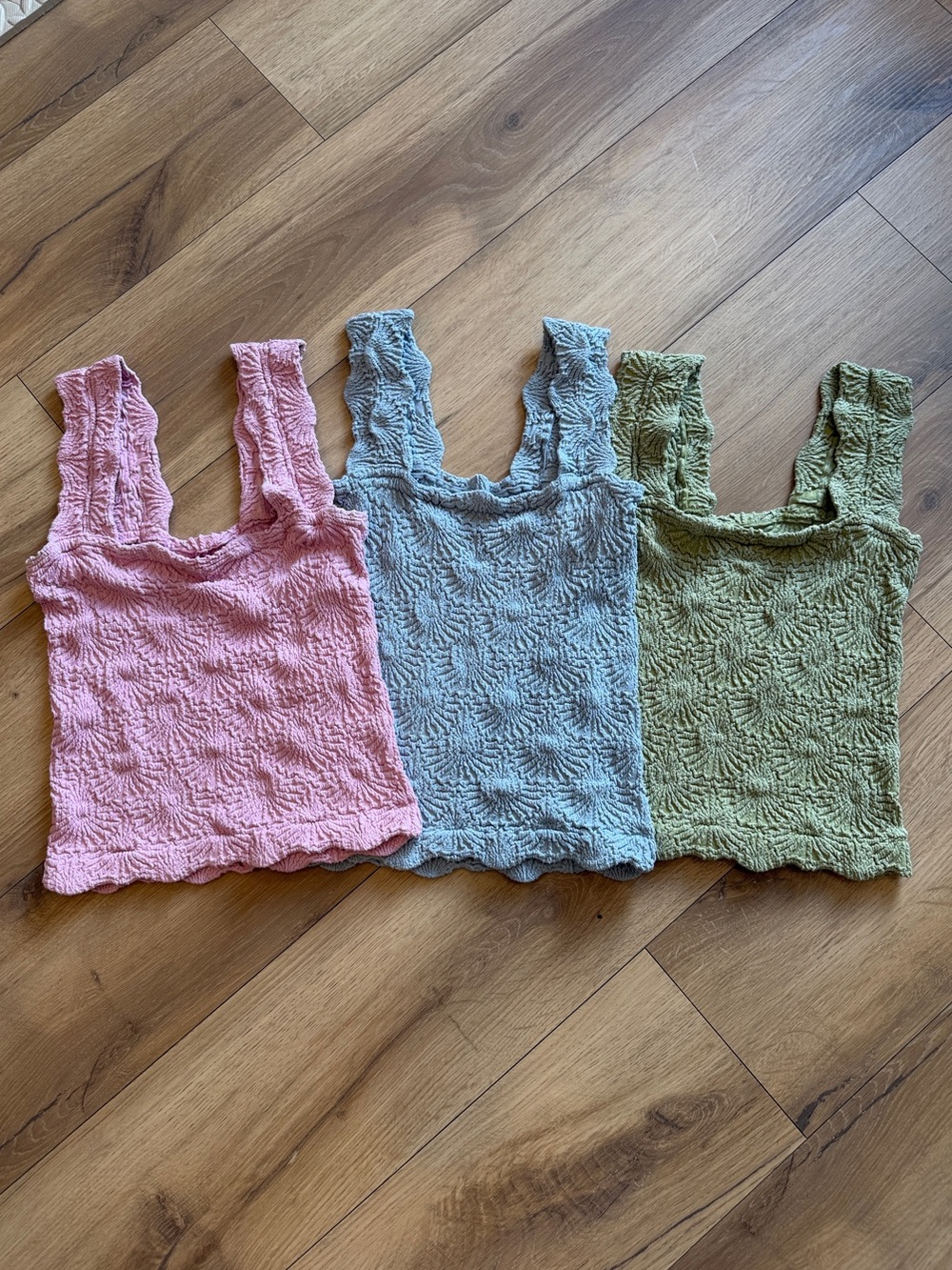 Free People Love Letter Tank Trio - Pink, Light Blue, Sage Green
